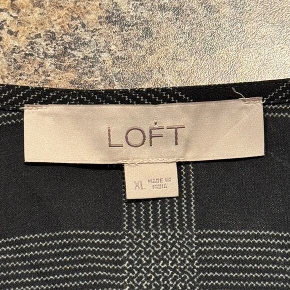 Loft Top Boho Cottage Minimalist Academia Grunge Ruffle Button Plaid Black XL - Picture 3 of 6